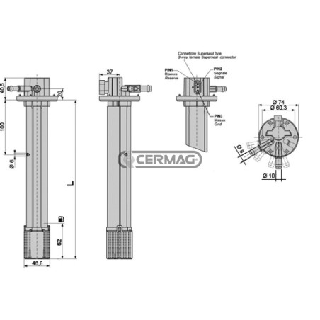 Sensor de nivel de combustible con entrada y retorno, longitud 152 mm, 37150 COBO