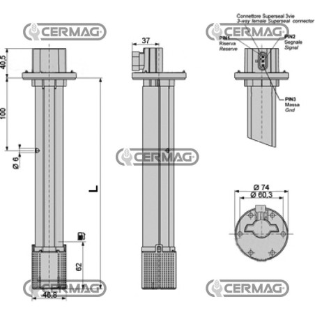 Sensore resistivo di livello e riserva carburante Lunghezza 553 mm 37147 COBO