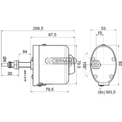 Motor de limpiaparabrisas de varilla cilíndrica larga. Voltaje: 12 V. 35227