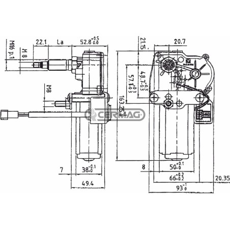 Windshield wiper motor M16 x 60 mm connection Voltage 24 V 35653