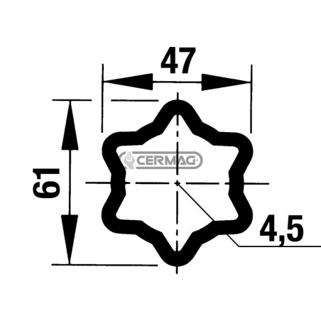 Tube externe-interne à profil en étoile S5 - 61 x 47 mm, longueur 3000 mm, 30534 | NewgardenAgri.com
