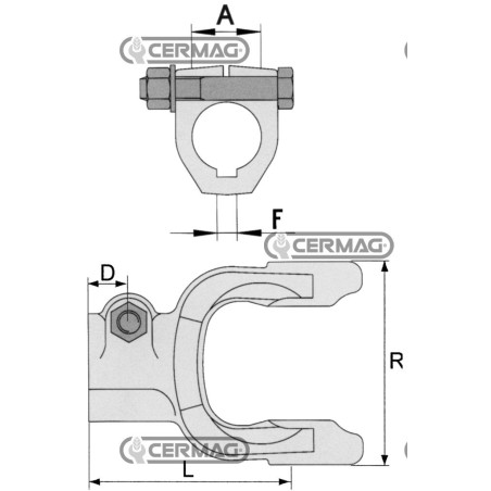 Forcella con chiavetta e bullone non interferente Categoria 10 - Crociera 42x118 Ø Profilo 45 mm 32001 Eurocardan