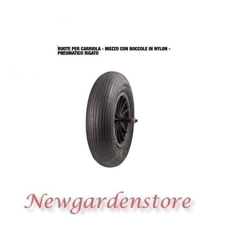 Rueda 40160 para carretilla cubo de carretilla neumático acanalado de nylon 3.50x8 375x85 M14