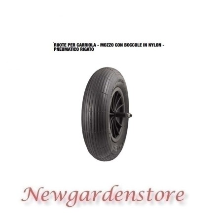 Roue 40178 pour brouette moyeu brouette moyeu brouette nylon pneu nervuré 4.00x8 400x100 180kg | NewgardenAgri.com