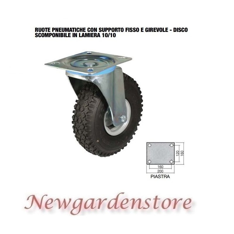 Roue pneumatique 40198 support fixe GARDEN 3.00x4" 2.10x4 20x75 100kg tôle